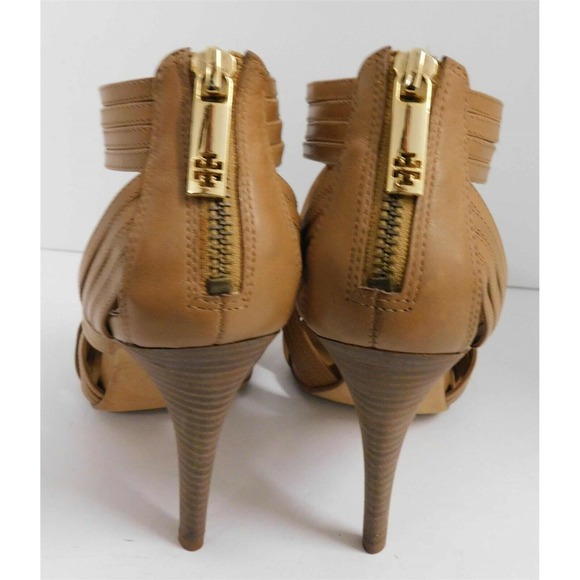 Tory Burch Liv Brown Tan Strappy Leather Stiletto Heels 9 M - Picture 5 of 6